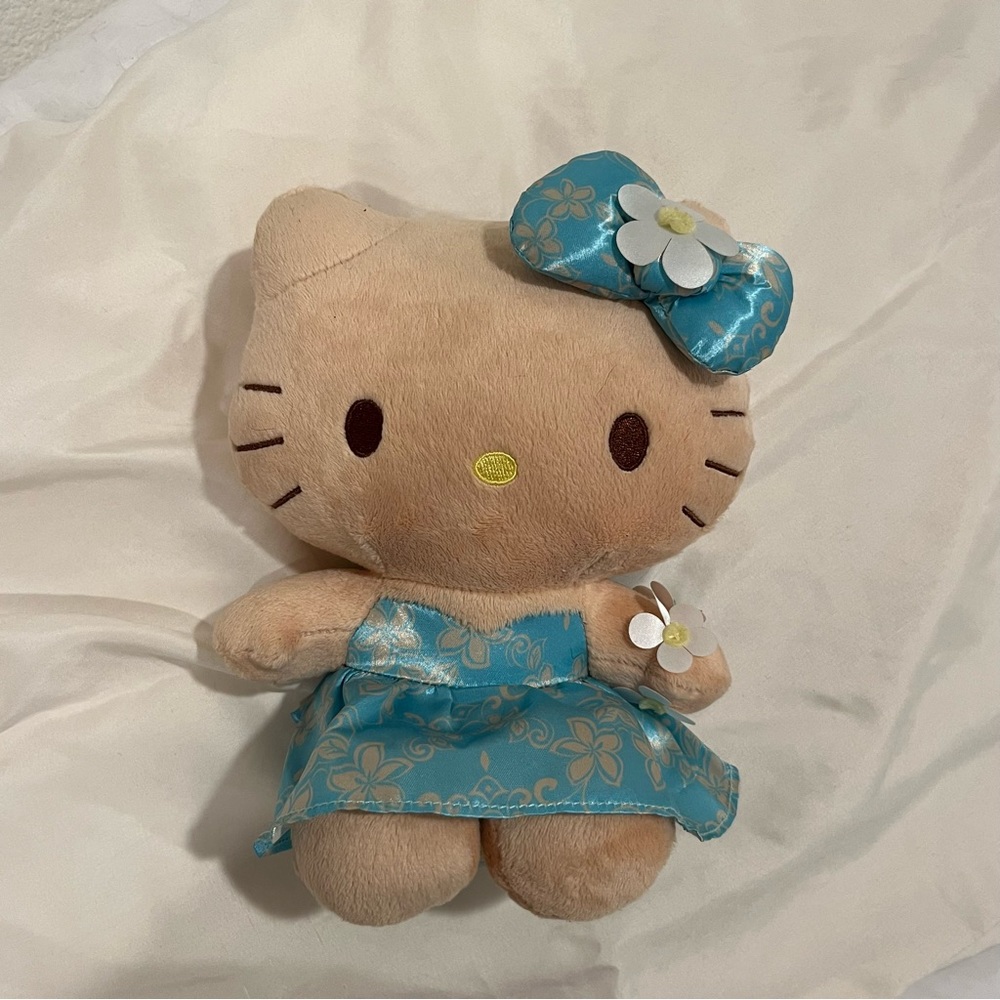Tan Hello Kitty Sanrio Tiffany Blue Floral Silk Dress Plushie